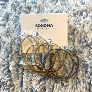 NEW Sonoma Medium Silver, Gold, Black Hoop Earrings